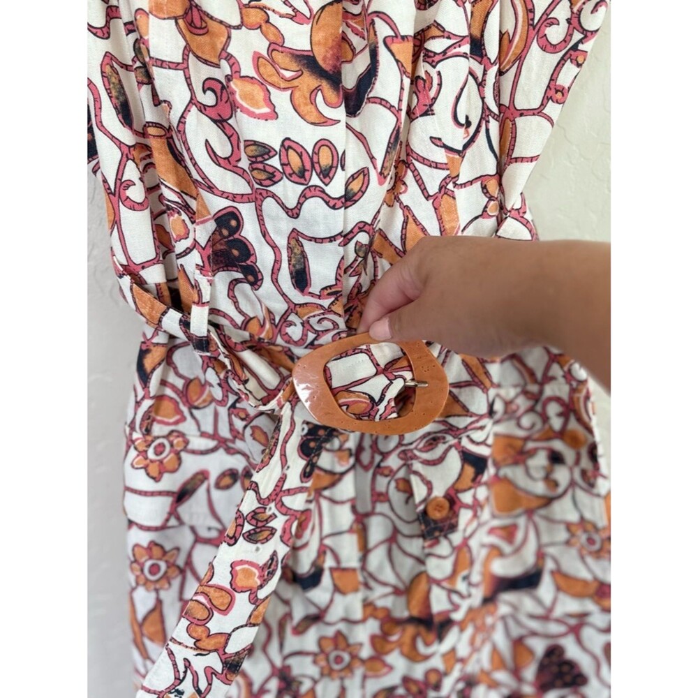 House of Harlow Floral Linen Belted Romper Retro 60s Linen Buckle Size 8 - Picture 4 of 8